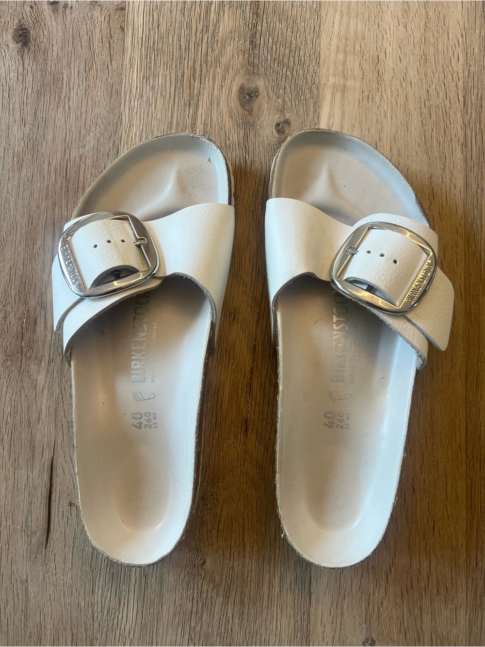 Birkenstock Madrid Big Buckle White Leather Slide Sandals EU 40 US 9 Women